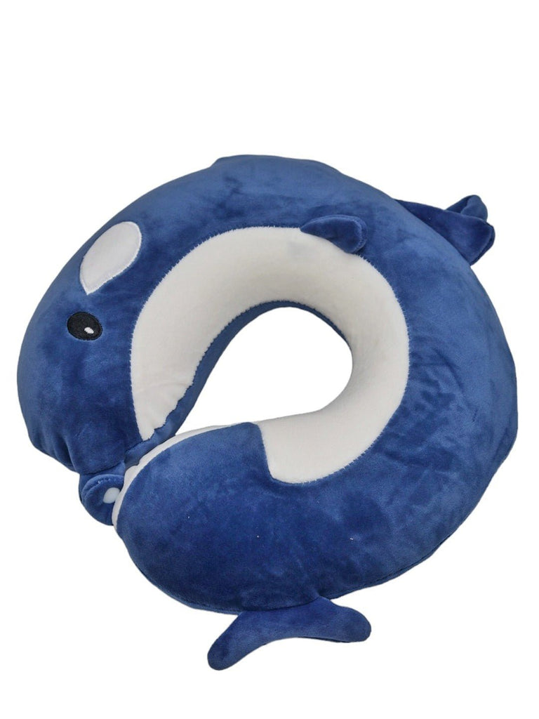 Front view of the Blue Whale U-Shaped Travel Neck Pillow for Boys by Yellow Bee.