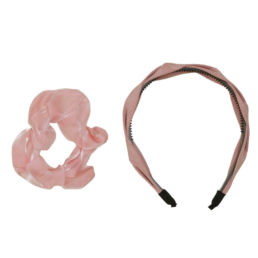 Pack view of Yellow Bee Peach Hairband and Glossy Silk Scrunchie Combo.