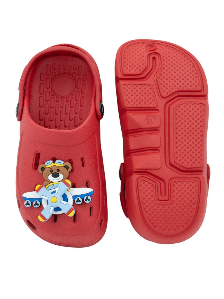Bold_and_Fun_Captain_Bear_Airplane_Motif_Clogs_for_Boys-Red-Front & Back View