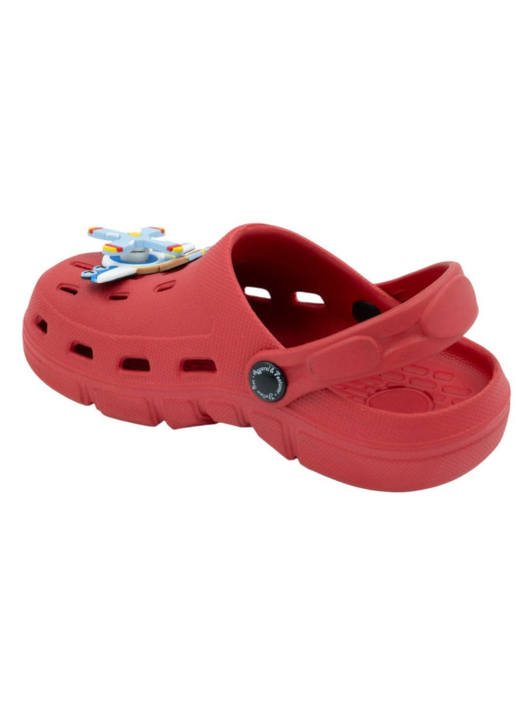 Bold and Fun Captain Bear & Airplane Motif Clogs for Boys-Red-Back View