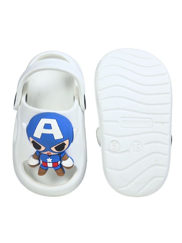 Bold & Playful Captain America Charms Sandals for Boys- White- Front & Back View