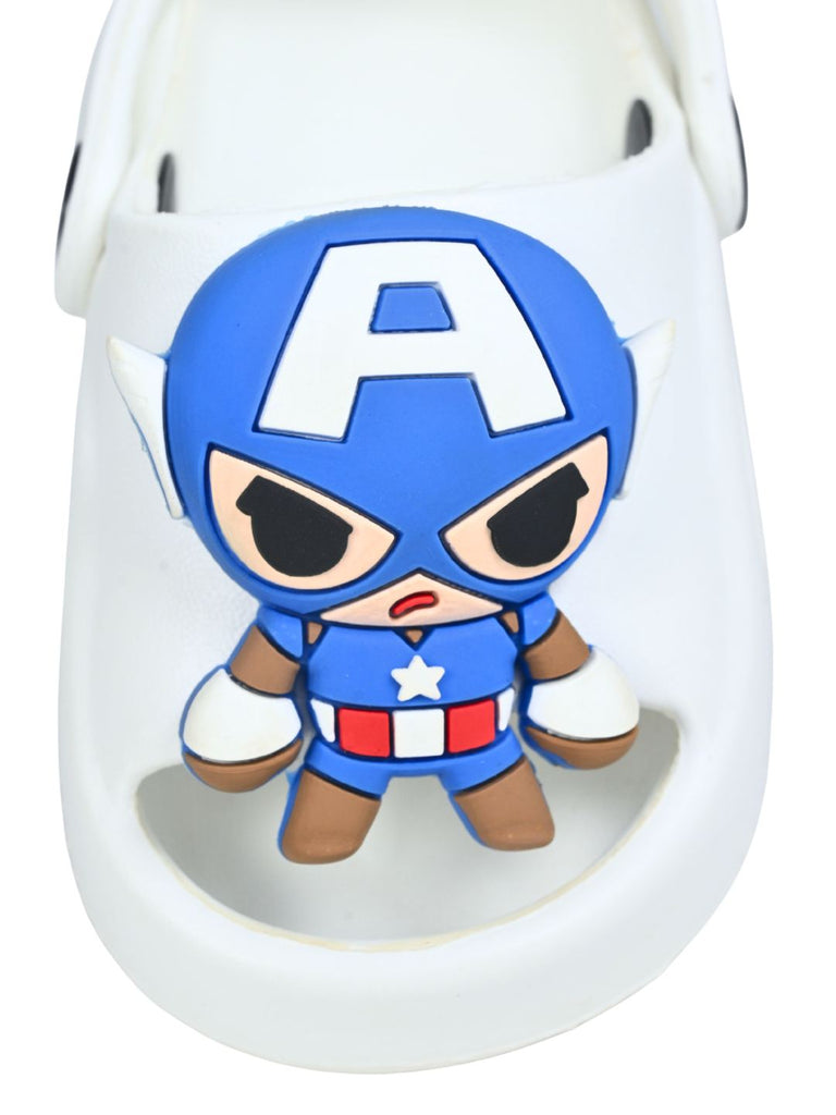 Bold & Playful Captain America Charms Sandals for Boys- White- Front View