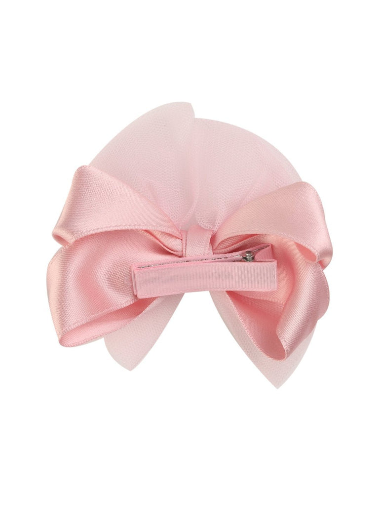 Back view of Yellow Bee's Pink Bow Alligator Hair Clip showing the secure alligator grip.