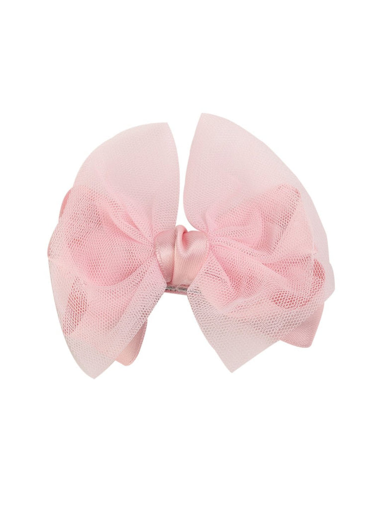 Front view of Yellow Bee's Pink Bow Alligator Hair Clip showcasing the elegant bow design.