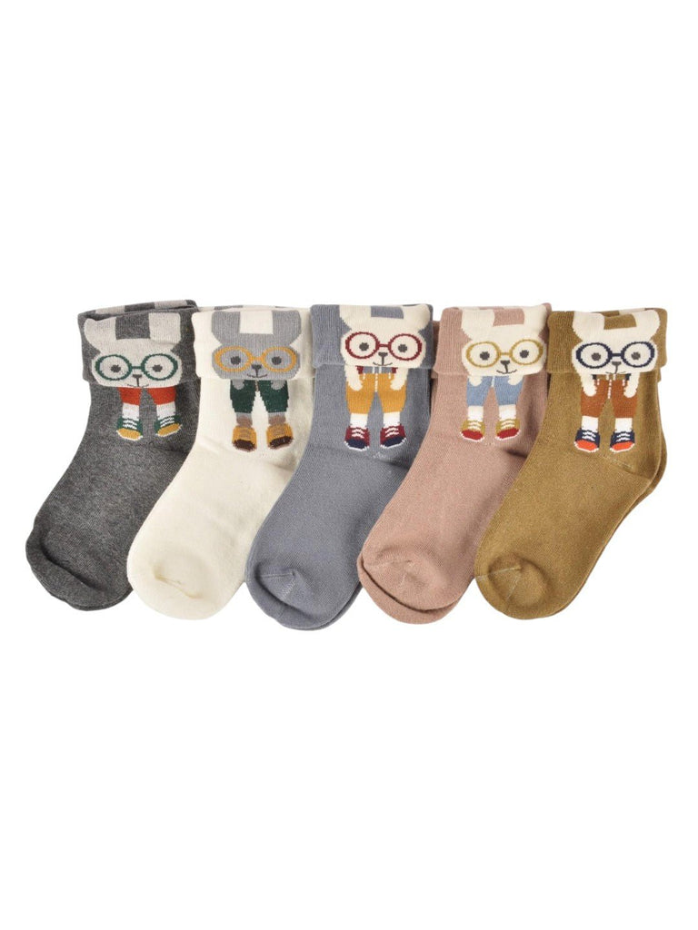 Front view of Kids' Fun Folded Cuff Socks featuring playful cartoon designs