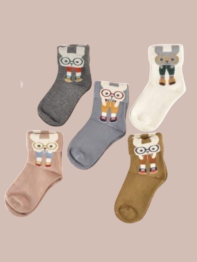 Boys' Fun Folded Cuff Socks with Cute Cartoon Character Designs