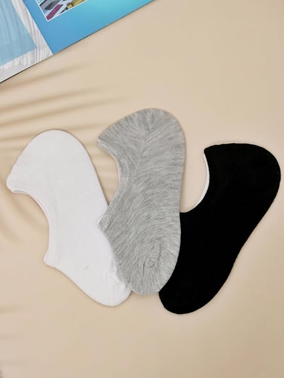 Yellow Bee Solid Low Cut Invisible Sock Set in Black, Grey, and White