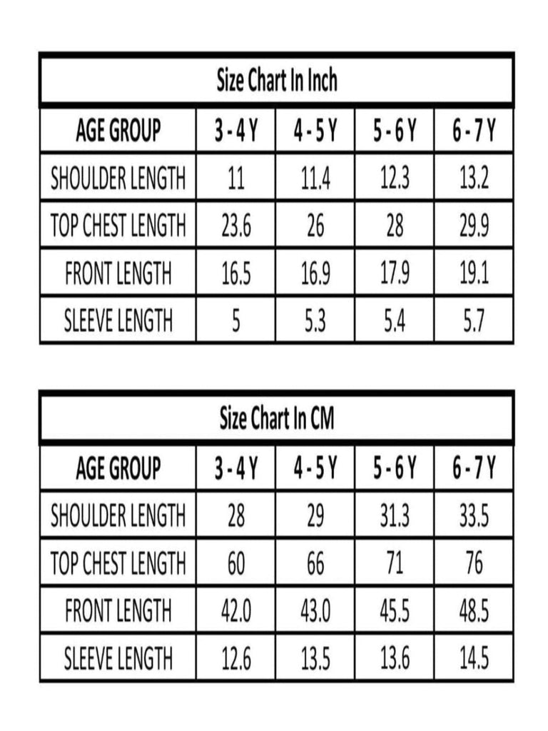 Size chart of green shirt