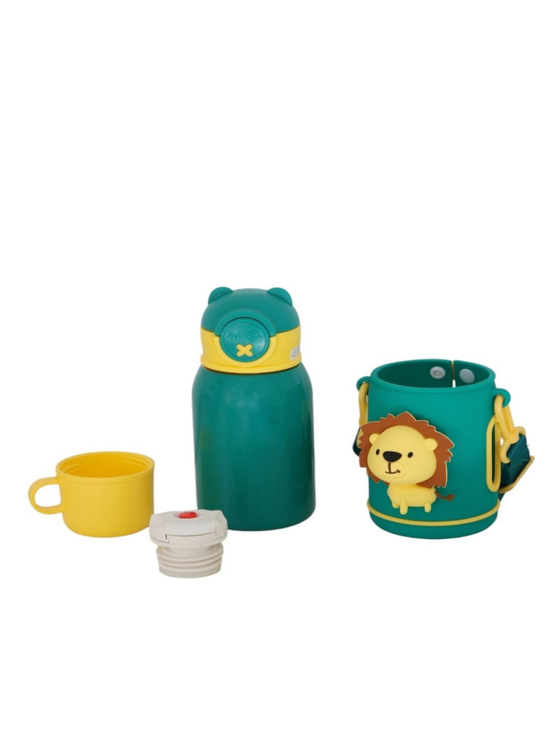 Boys' Insulated Hot & Cold Stainless Steel Water Bottle Flask with Adorable Lion Design- Full View