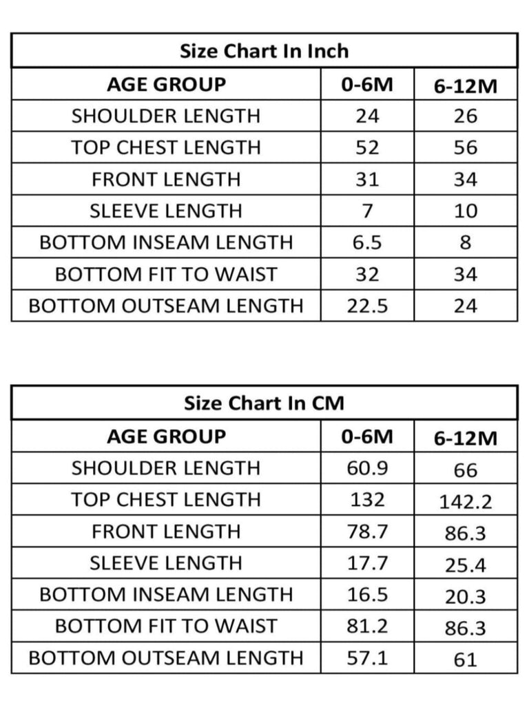 size chart for baby in green color