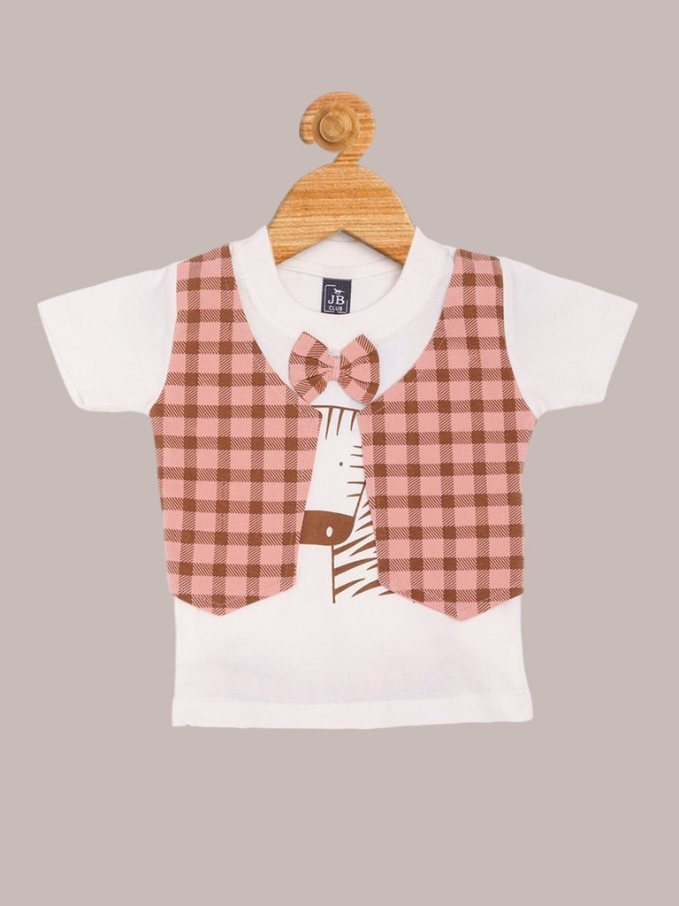 Jaybee Boy’s Pink Plaid Vest and Bow Tie T-Shirt - Front View