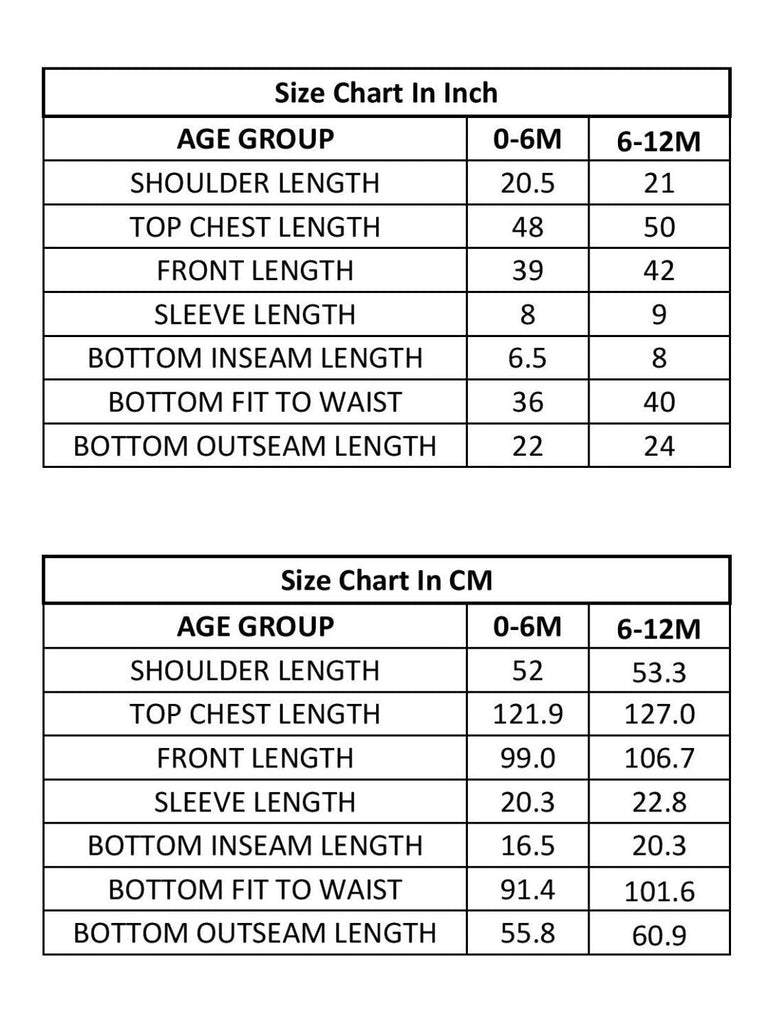 SIZE CHART FOR 0-12M BABY CLOTH