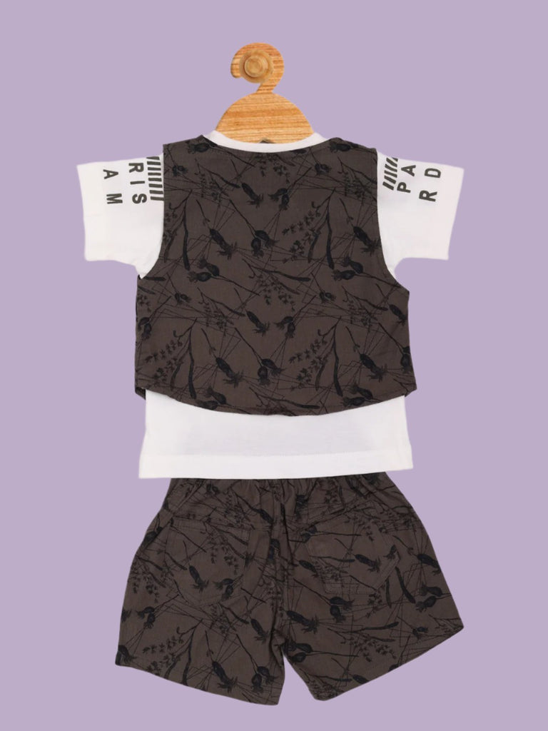 Back view of Boy’s Stylish Printed Vest and Shorts Set with Dalmatian Graphic T-Shirt highlighting the printed vest design.