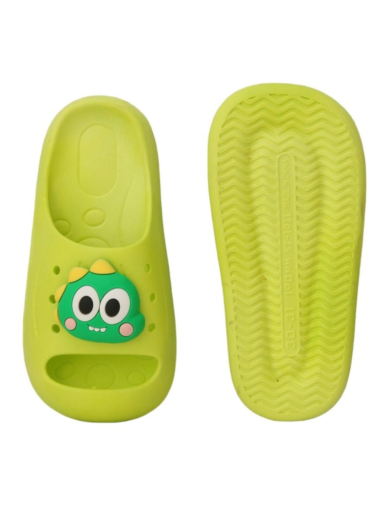 Front and back view of Bright Green Adorable Dino Sliders for Boys