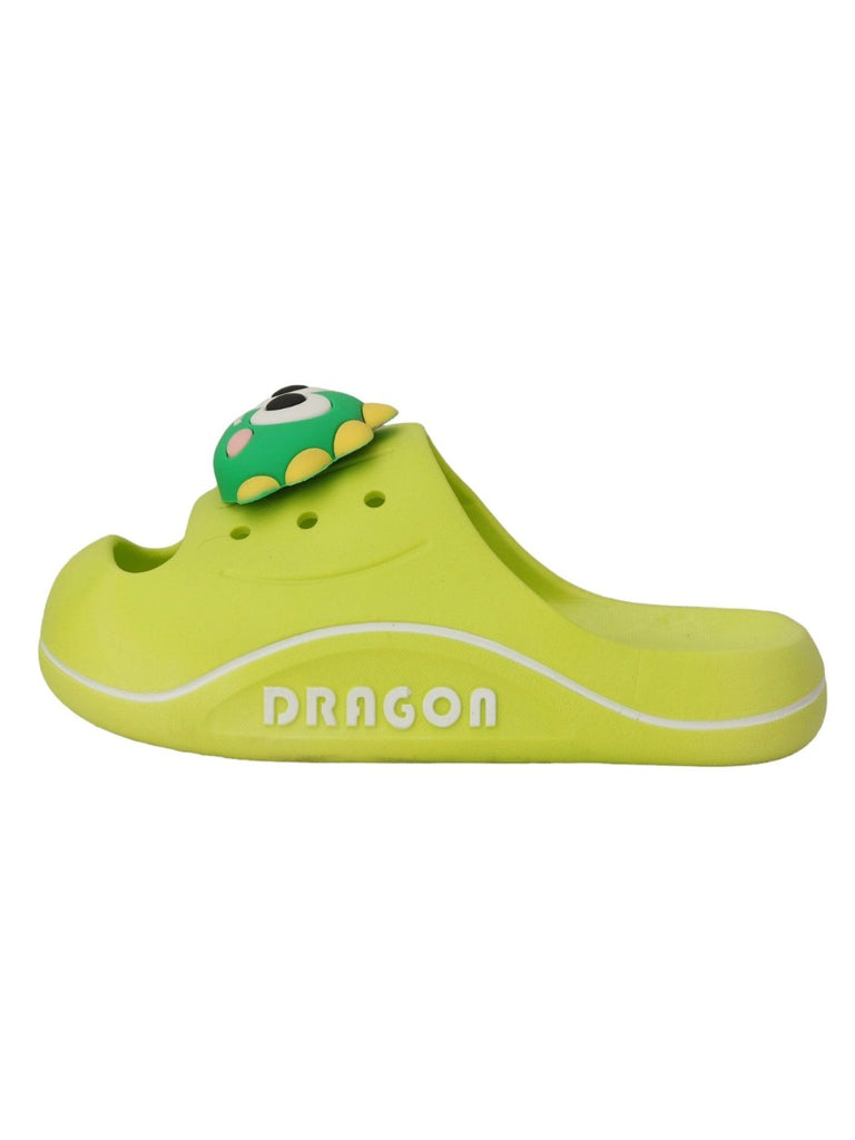 Side view of Bright Green Adorable Dino Sliders for Boys showcasing side profile