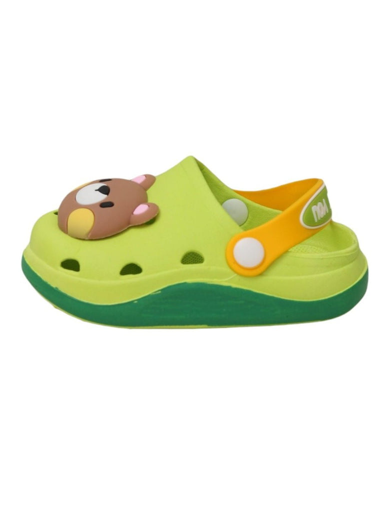  Side view of the clogs, illustrating the profile and practical features suitable for active children.