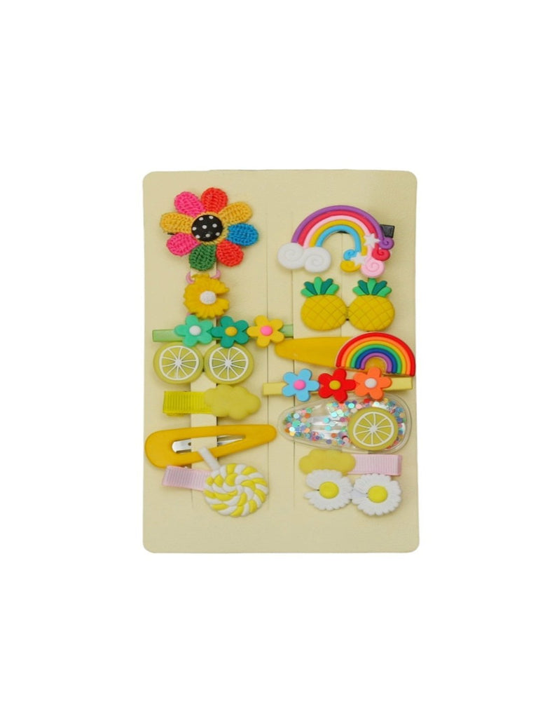 Product View of Bright Pineapple and Daisy Hair Clip Set – Colorful and Fun Designs