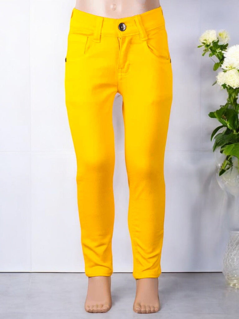 Bright_Yellow_Slim-Fit_Stretchable_Pants_for_Girls_Front_View