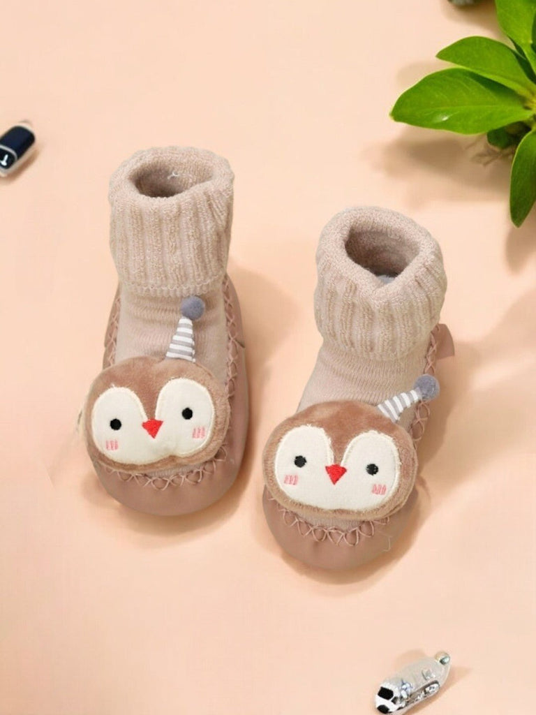 Brown Baby Moccasin Socks with Cute Owl Design – Creative View