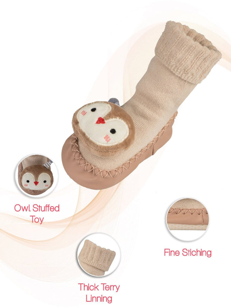 Brown Baby Moccasin Socks with Cute Owl Design – Detailed Infographic View