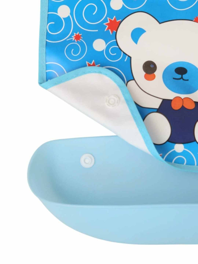 BubblyBearBabyBib_BlueWaterproofBibwithPlayfulBear_SpillCatcher-ShowingTrayView