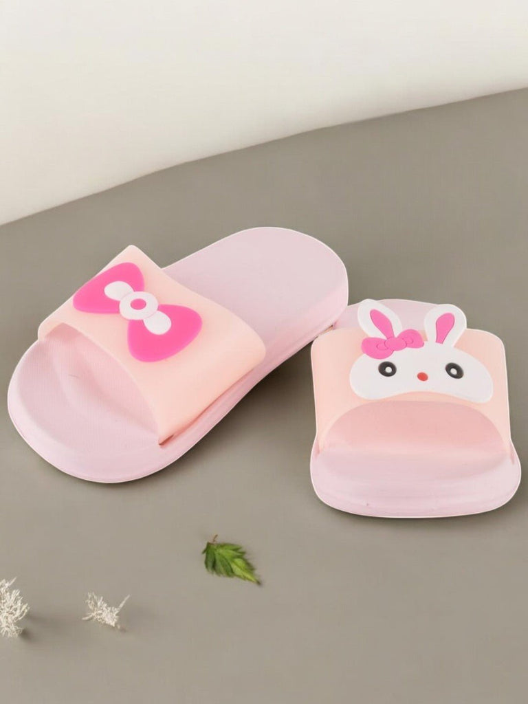 creative view of Bunny Face Slides for Girls in Peach featuring an EVA design and bunny face theme.