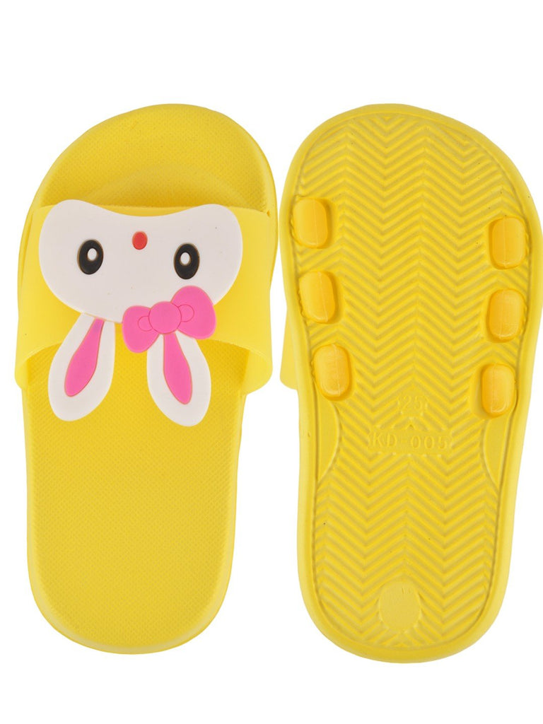 front and back view of yellow Bunny Face Slides for Girls displayed on a neutral background.