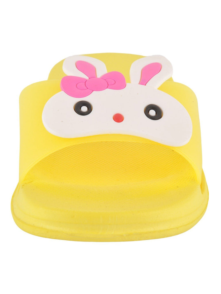 zoom view of yellow Bunny Face Slides for Girls displayed on a neutral background.