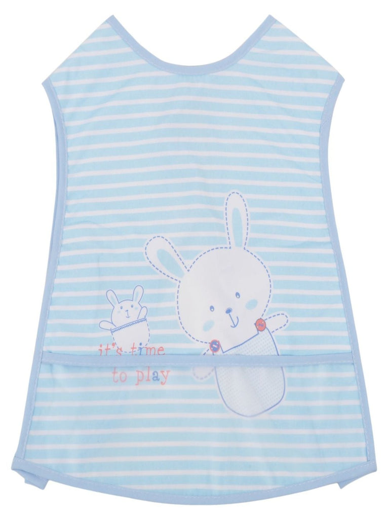 Front view of the Yellow Bee Bunny Bib with Crumb Collector, showcasing the playful bunny print.