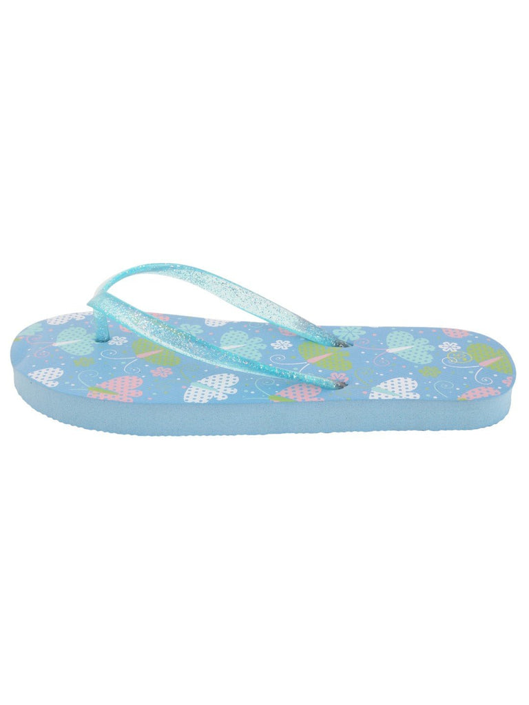 Butterfly Print Flip-Flops for Girls - Blue side view