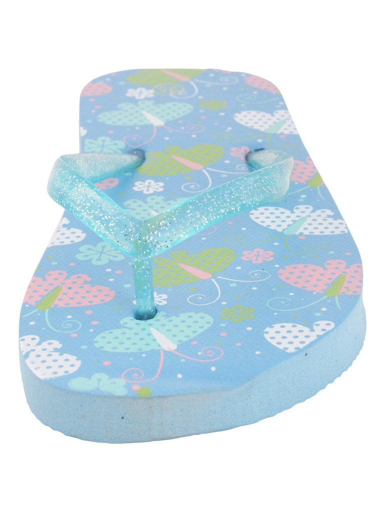 Butterfly Print Flip-Flops for Girls - Blue zoom view