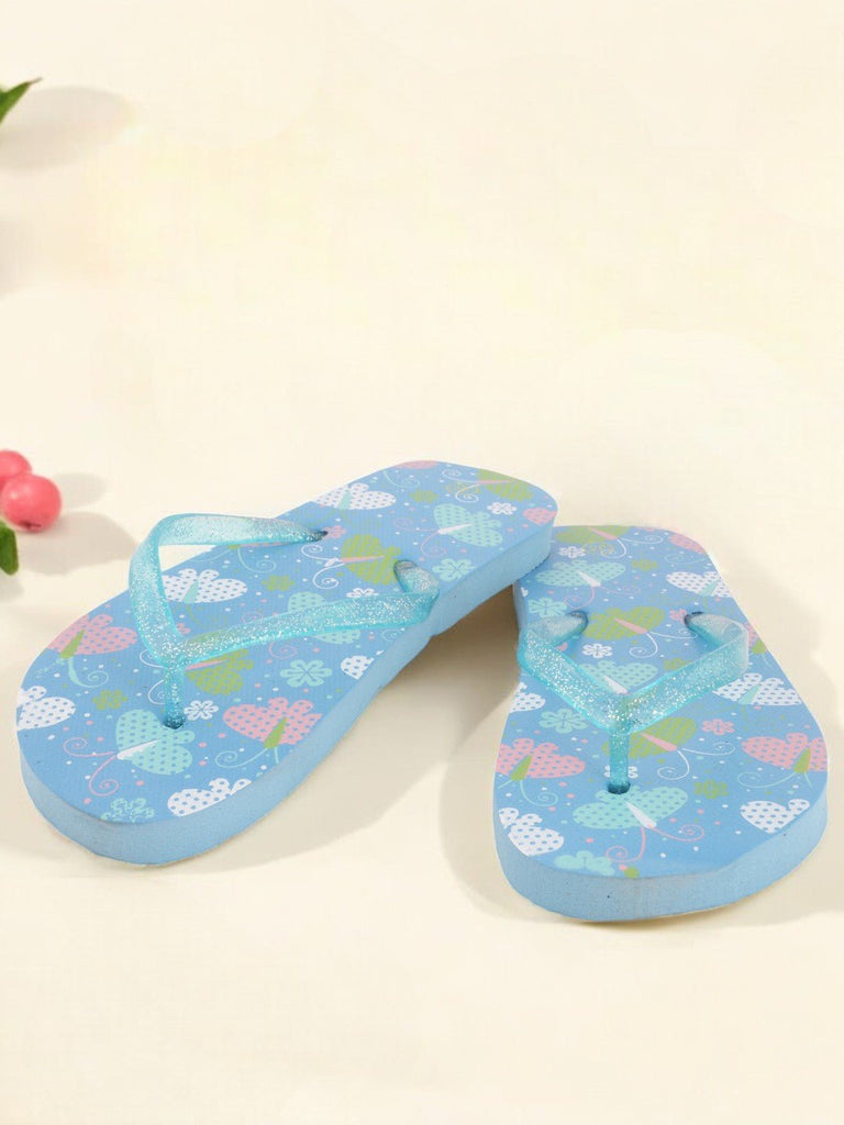 Butterfly Print Flip-Flops for Girls - Blue creative view