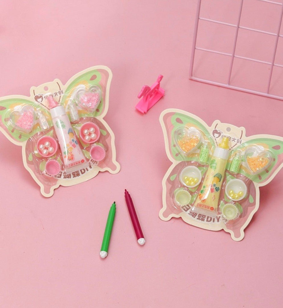 Yellow Bee Resin Craft Set with Beads and Glitter in Green and Pink