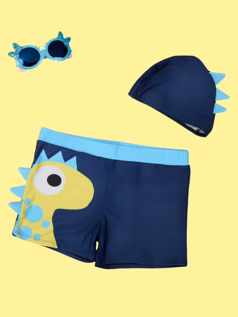 Buzzing Adventures Await with Yellow Bee Dinosaur Trunks & Cap Set for Boys