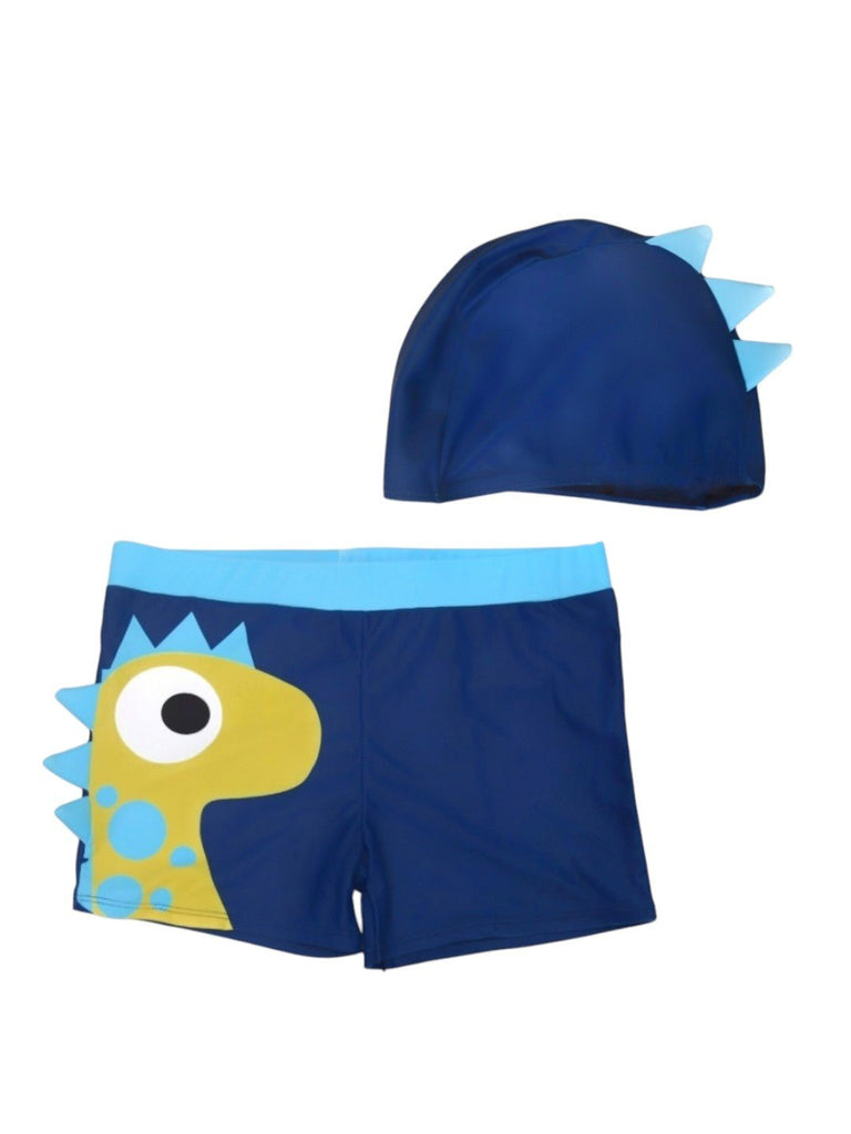 Buzzing Adventures Await with Yellow Bee Dinosaur Trunks & Cap Set for Boys-full view