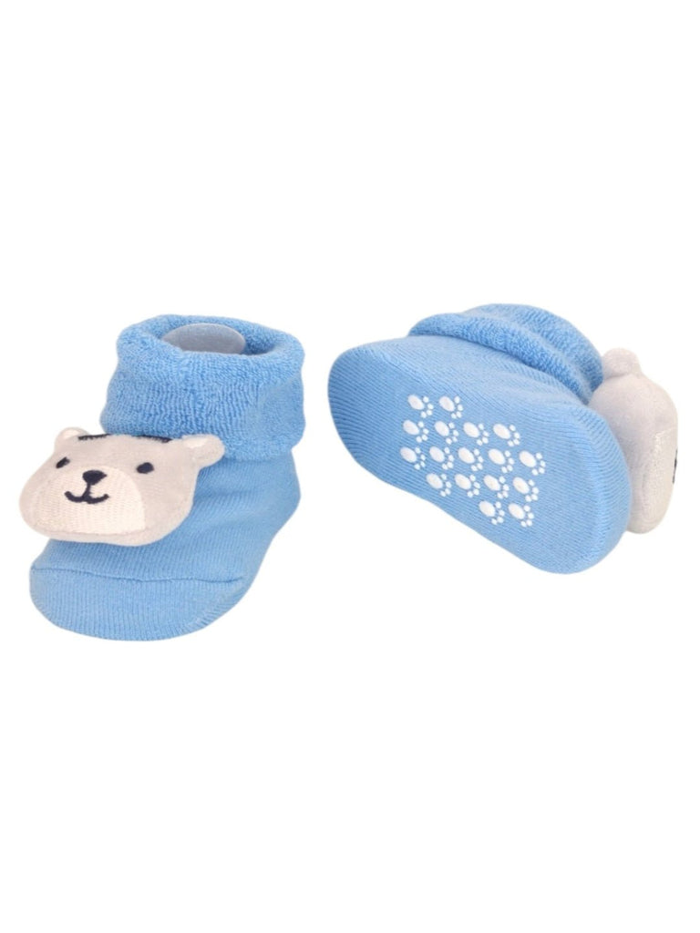 Captain Bear Cozy Baby Socks - Nautical Blue-Front & Back View