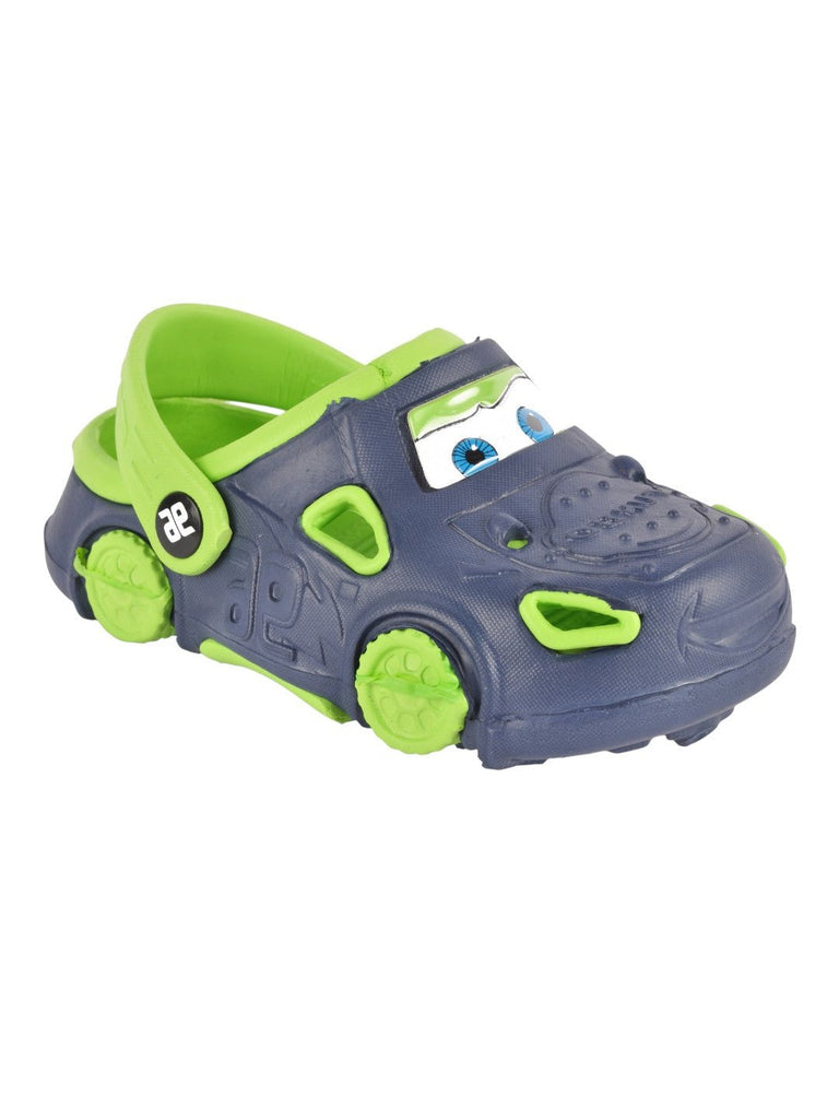 Car Theme Clogs for Boys in Green and Blue - Angle View