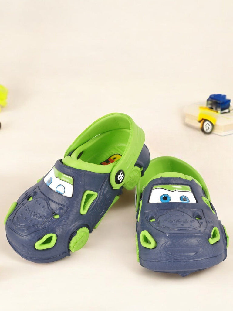 Car Theme Clogs for Boys in Green and Blue - creative View