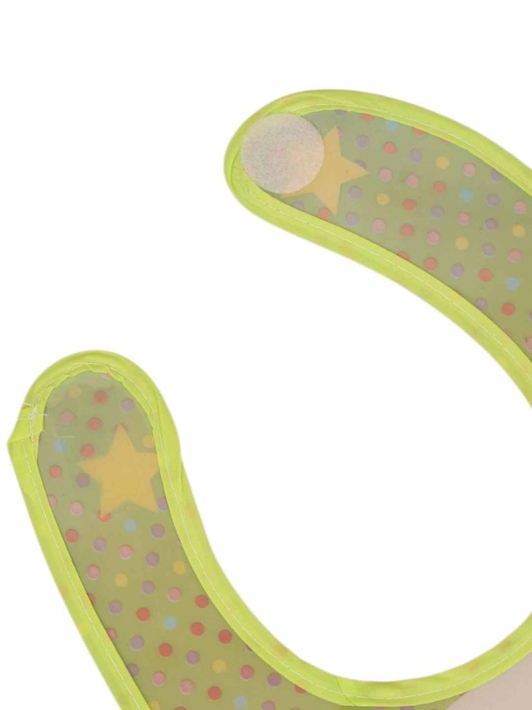 YellowBeeBabyFeedingBib_MusicalGreenFrogPrintwithSpillCatcher-ShowingBottomView 1