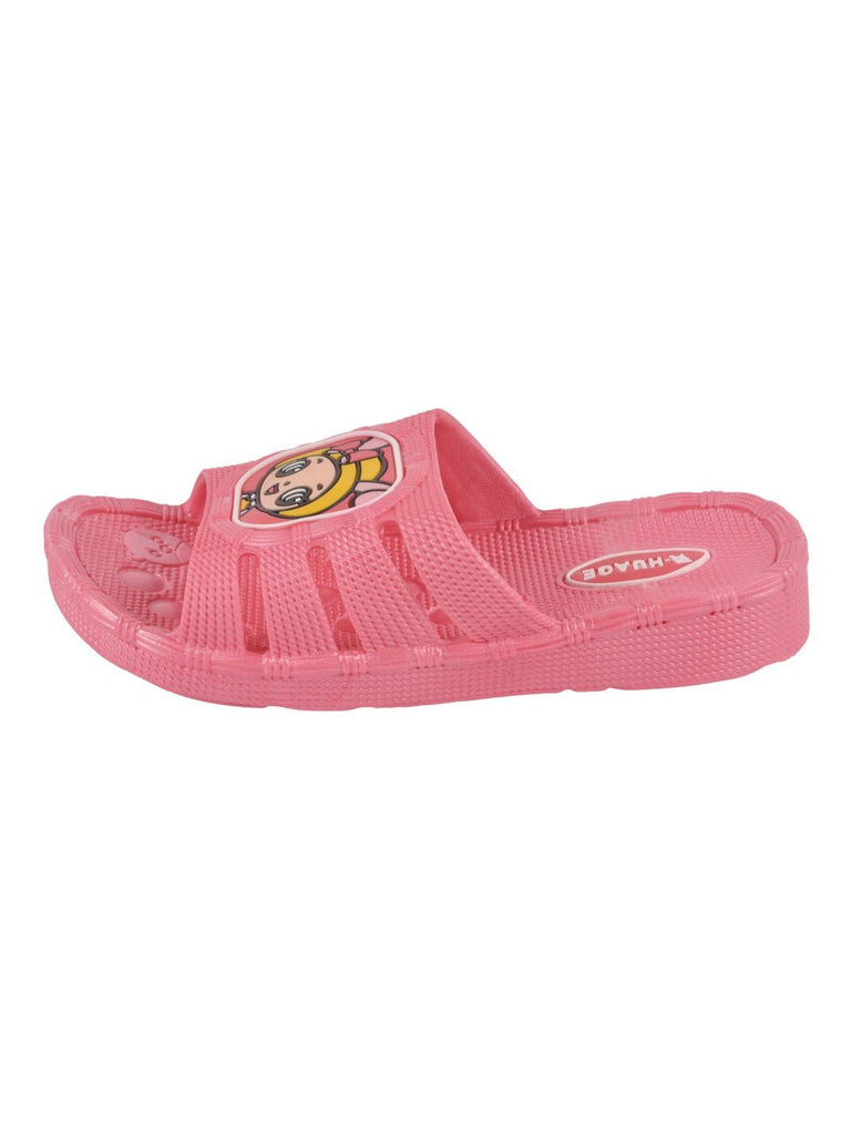  Side view of Cartoon Girl Slides for Girls in pink emphasizing the lightweight EVA construction.