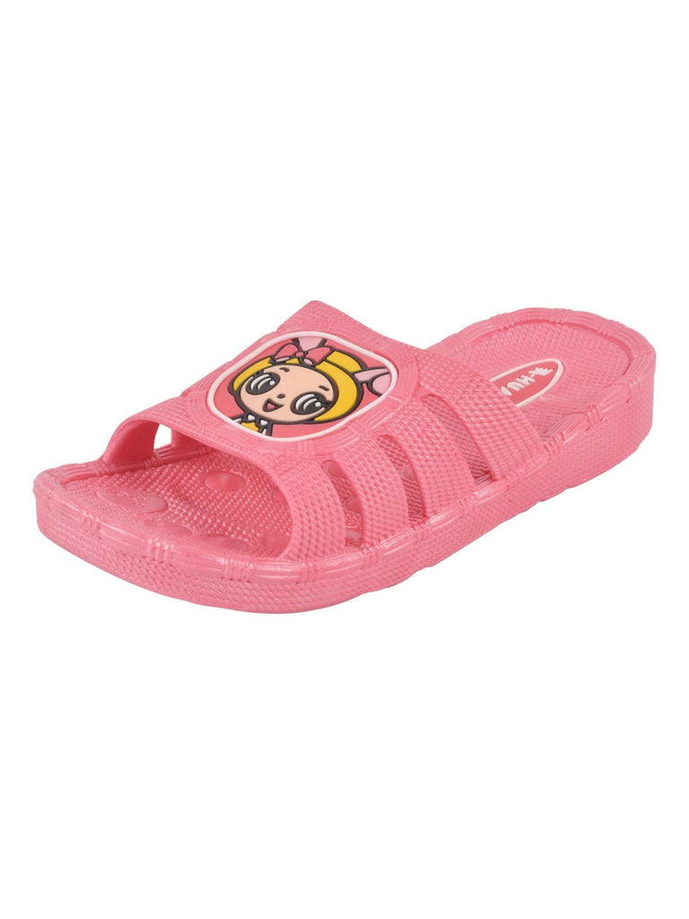  angle view of Cartoon Girl Slides for Girls in pink emphasizing the lightweight EVA construction.