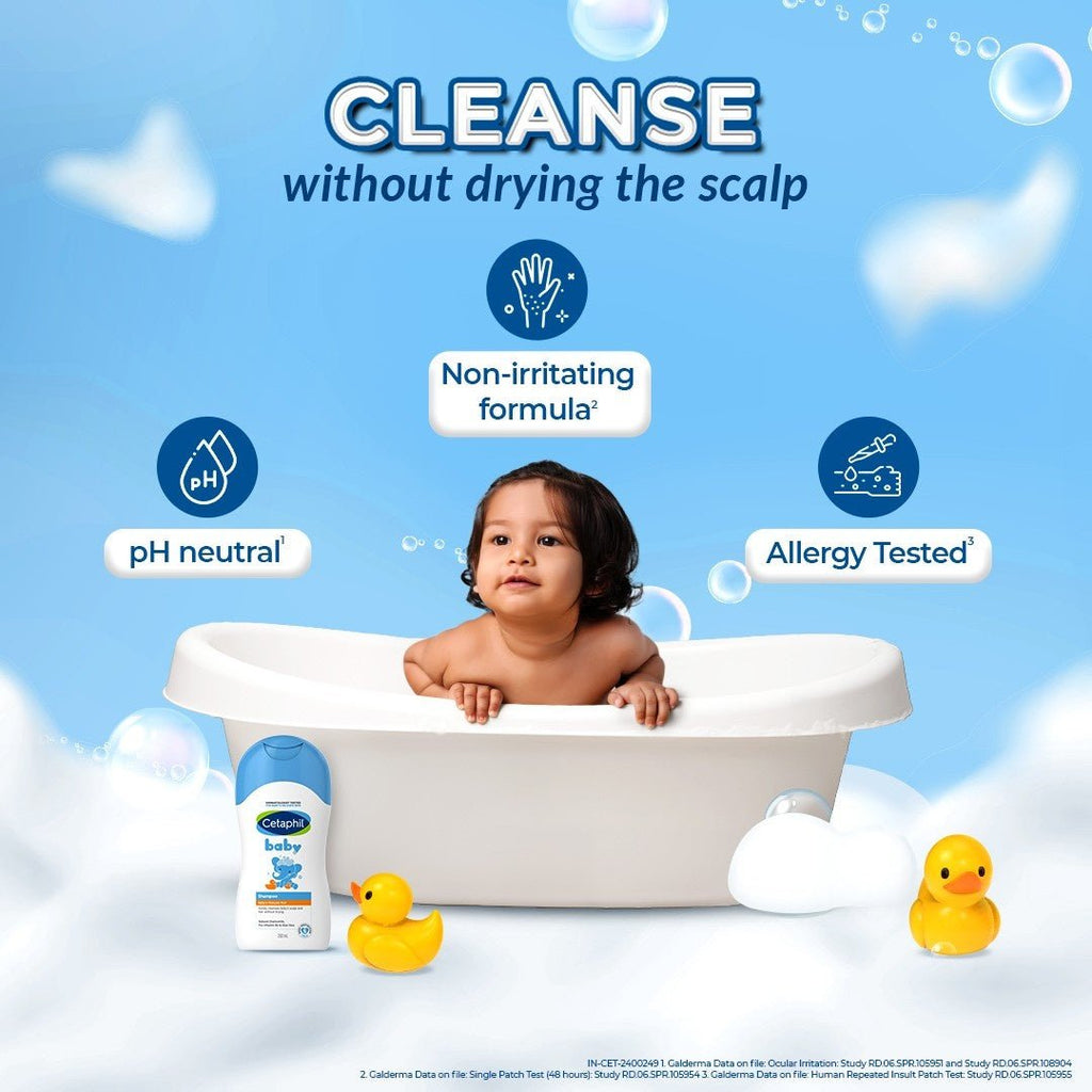 Cetaphil Baby Gentle Wash Shampoo 200 ml showing its features.