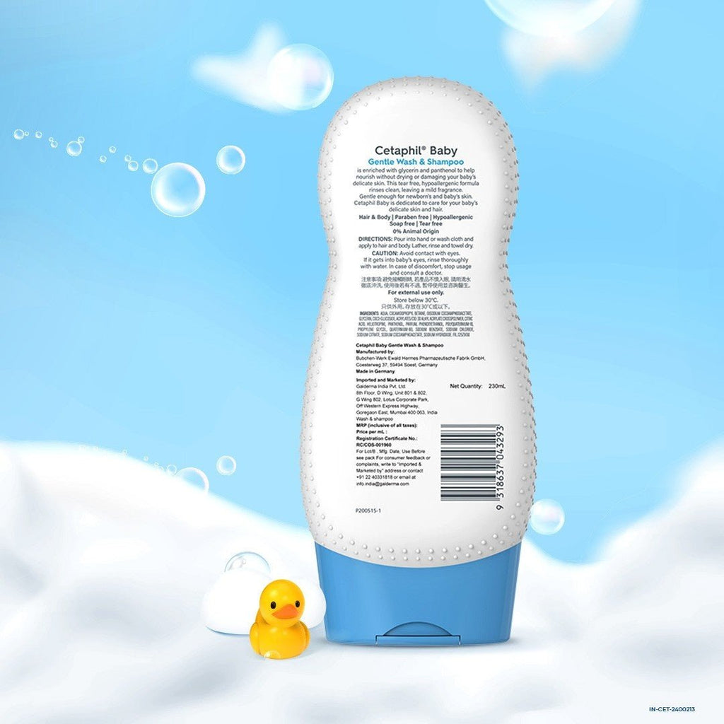 Cetaphil Baby Gentle Wash Shampoo With Chamomile 230 ml Back View.