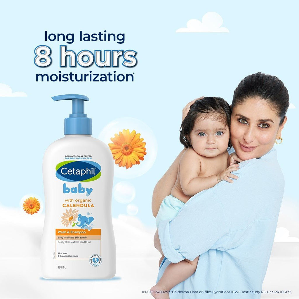 Cetaphil Baby Wash Shampoo With Organic Calendula 400 ml  Long Lasting Moisturization.