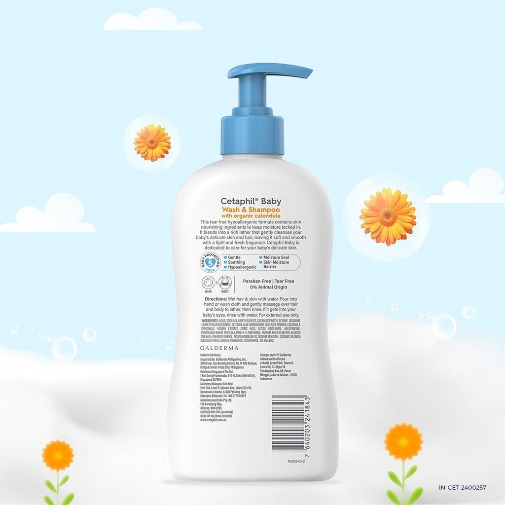 Cetaphil Baby Wash Shampoo With Organic Calendula 400 ml Gentle nourishment Back View.