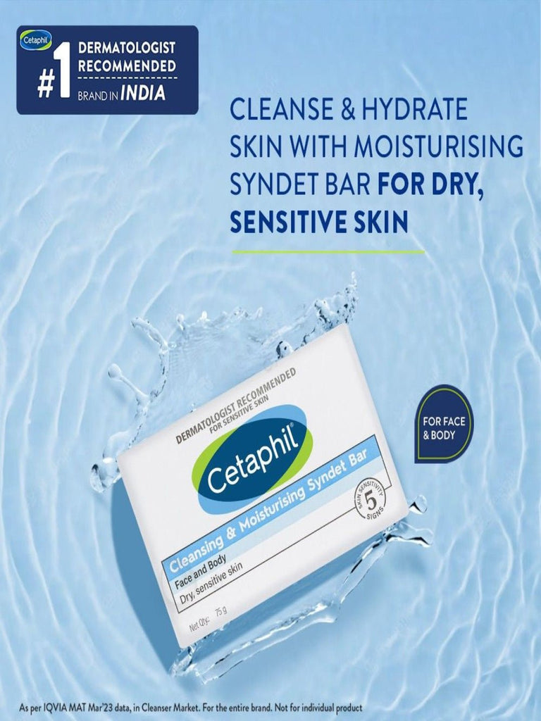 Cetaphil Cleansing Moisturising Syndet Soap Bar Front View.