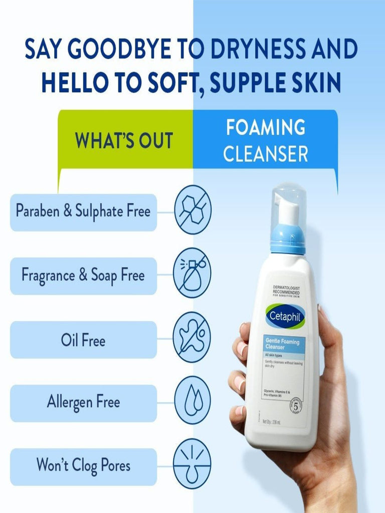 Cetaphil Gentle Foaming Cleanser 236 ml  Showing Its Features.