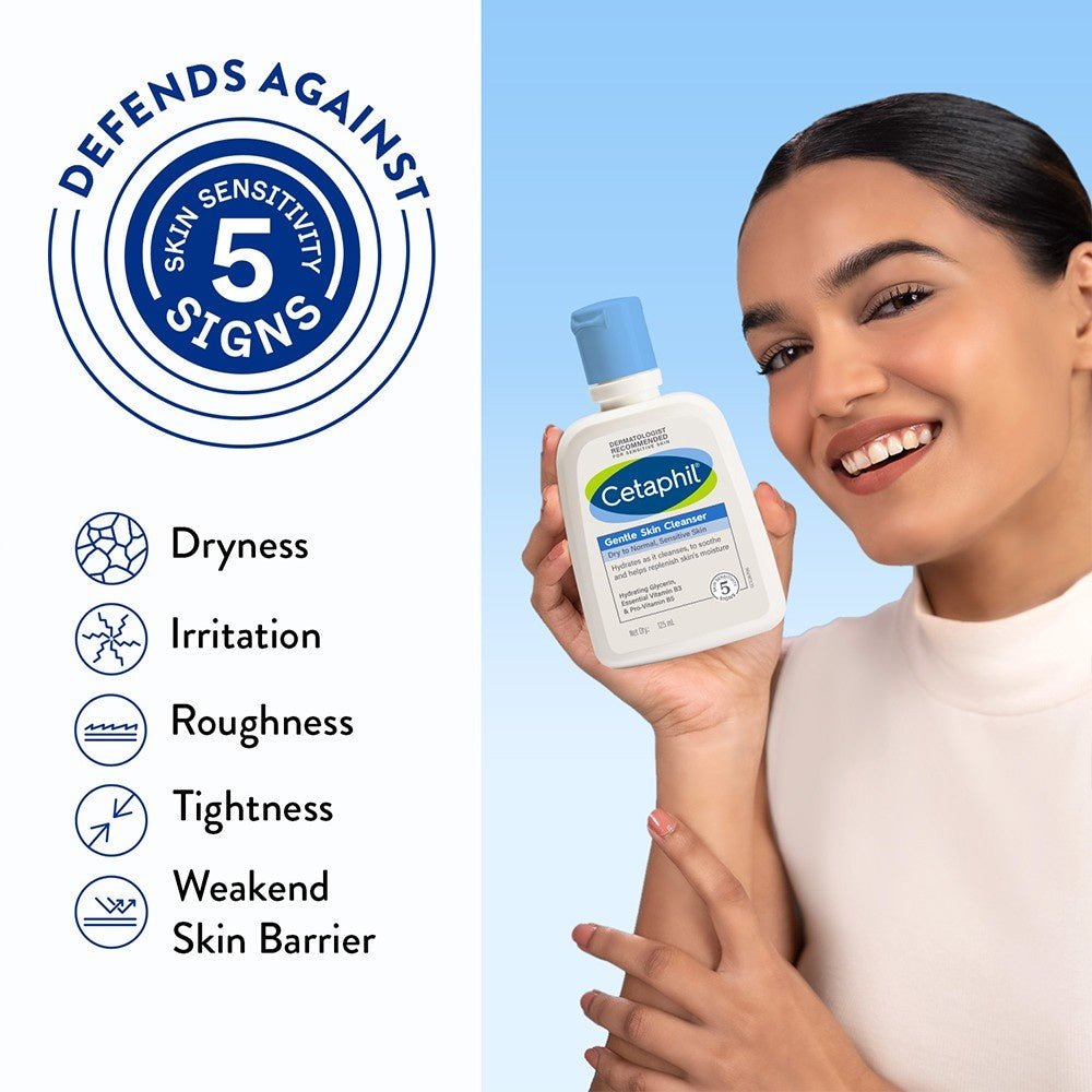 Cetaphil Gentle Skin Cleanser 125 ml showing 5 sign.