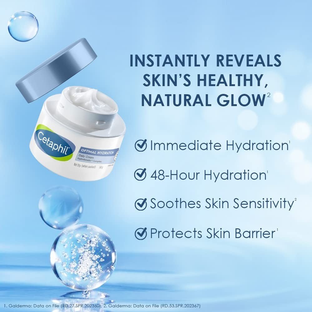 Cetaphil Optimal Hydration Daily Cream 50g revealing the skin’s healthy, natural glo