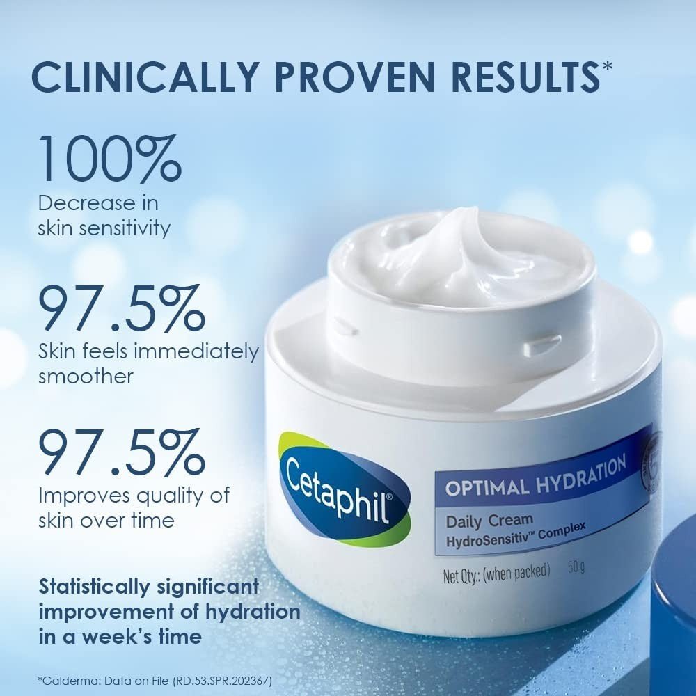 Cetaphil Optimal Hydration Daily Cream 50g with clinically proven results for sensitive skin.